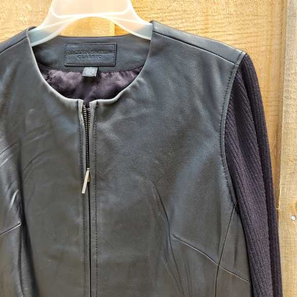 Black Leather Sweater Jacket Vtg - Picture 5 of 8